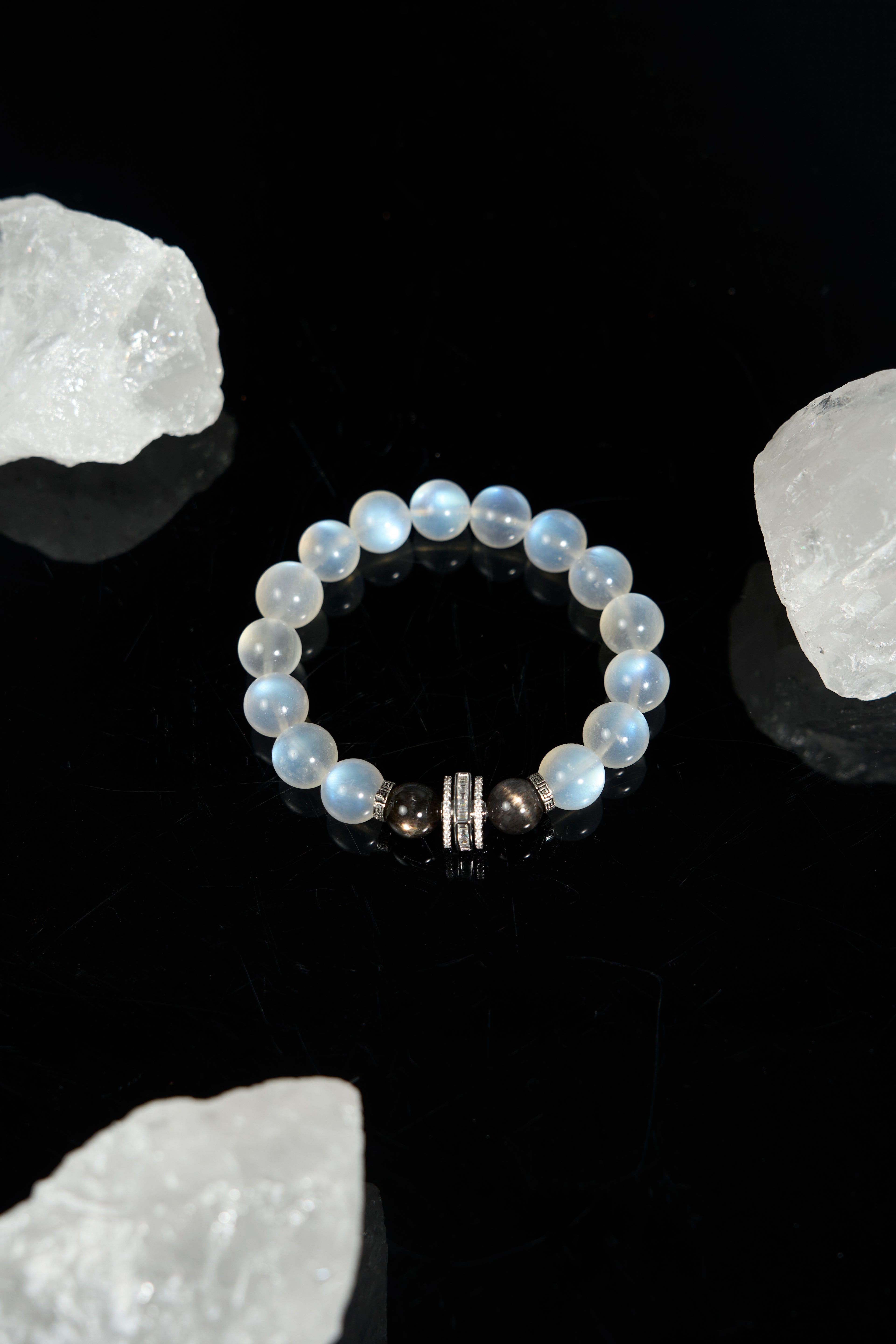 月光石-黑色骨架石英手鍊