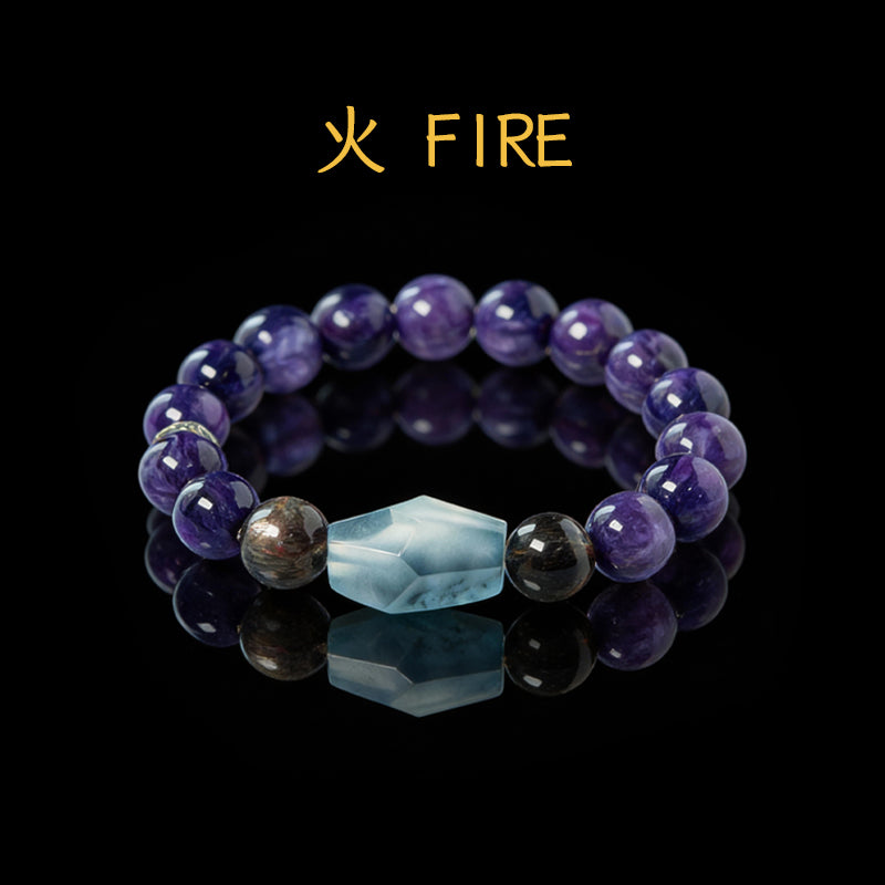 紫龍晶-藍金紅石石英-黑骨架石英手鍊