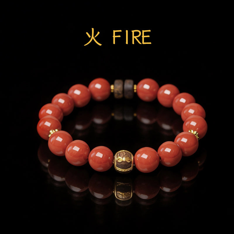 南方紅瑪瑙鑲嵌18K金沉香木手鍊